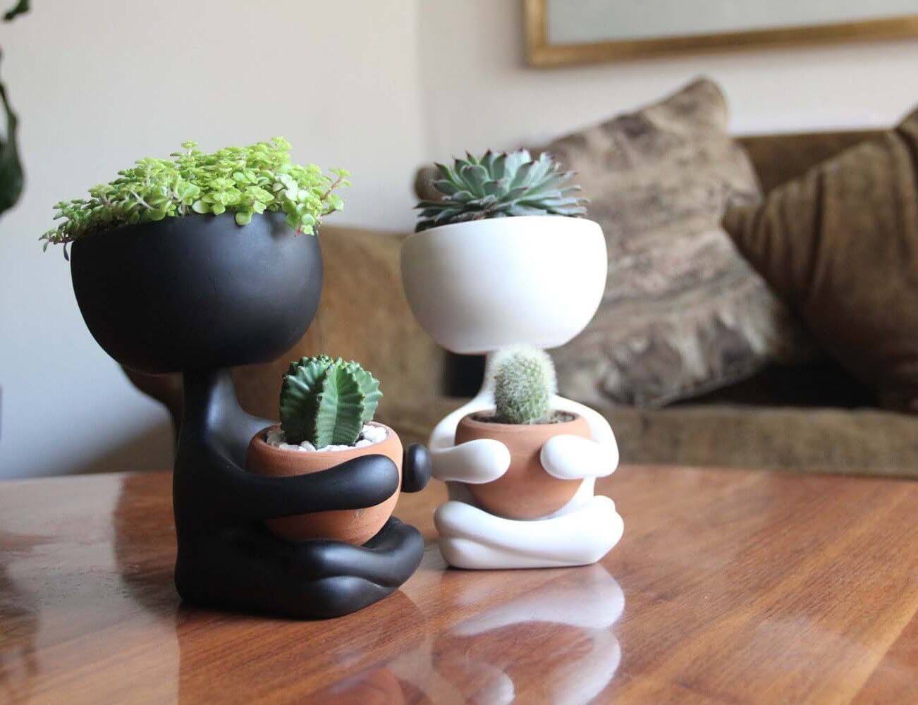 Cute Human Body Shape Ceramic Flowerpot